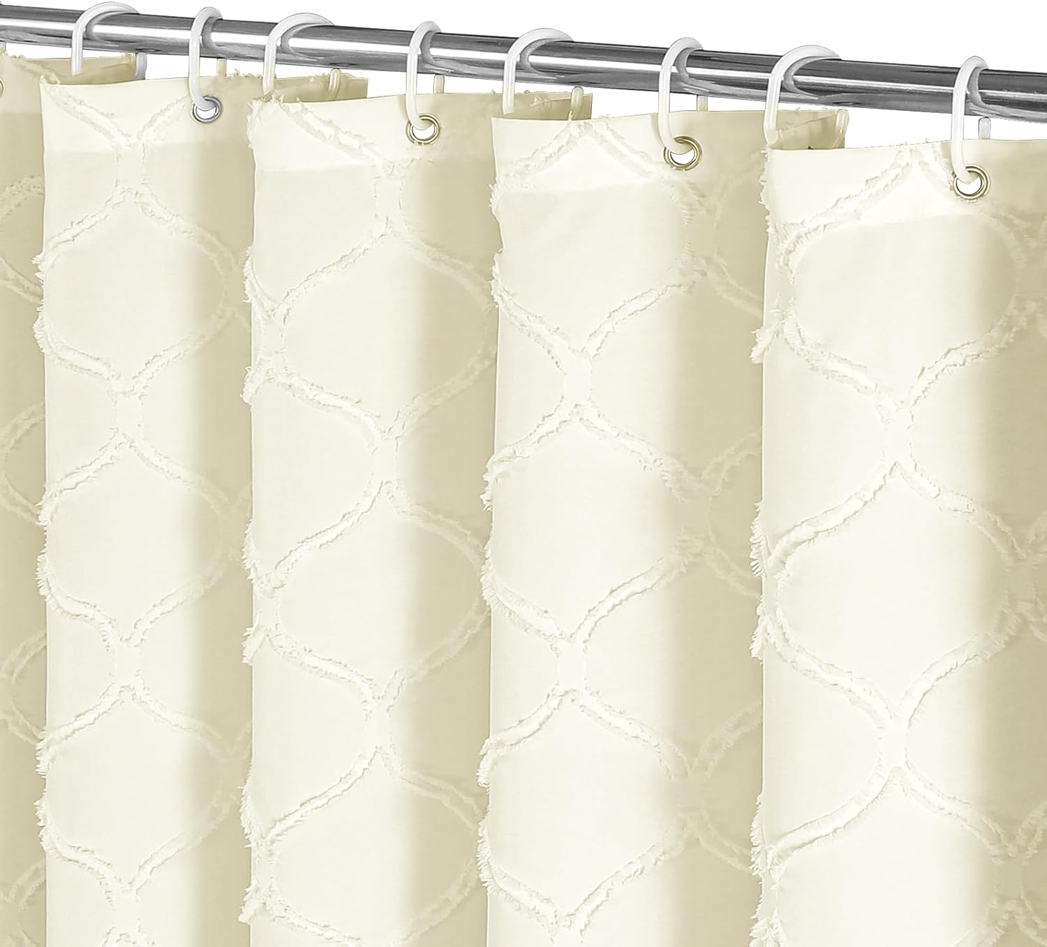MitoVilla Cortina de ducha de tela bohemia color crema con acolchonada, cortinas de ducha de tela de lujo beige para decoración moderna de baño,