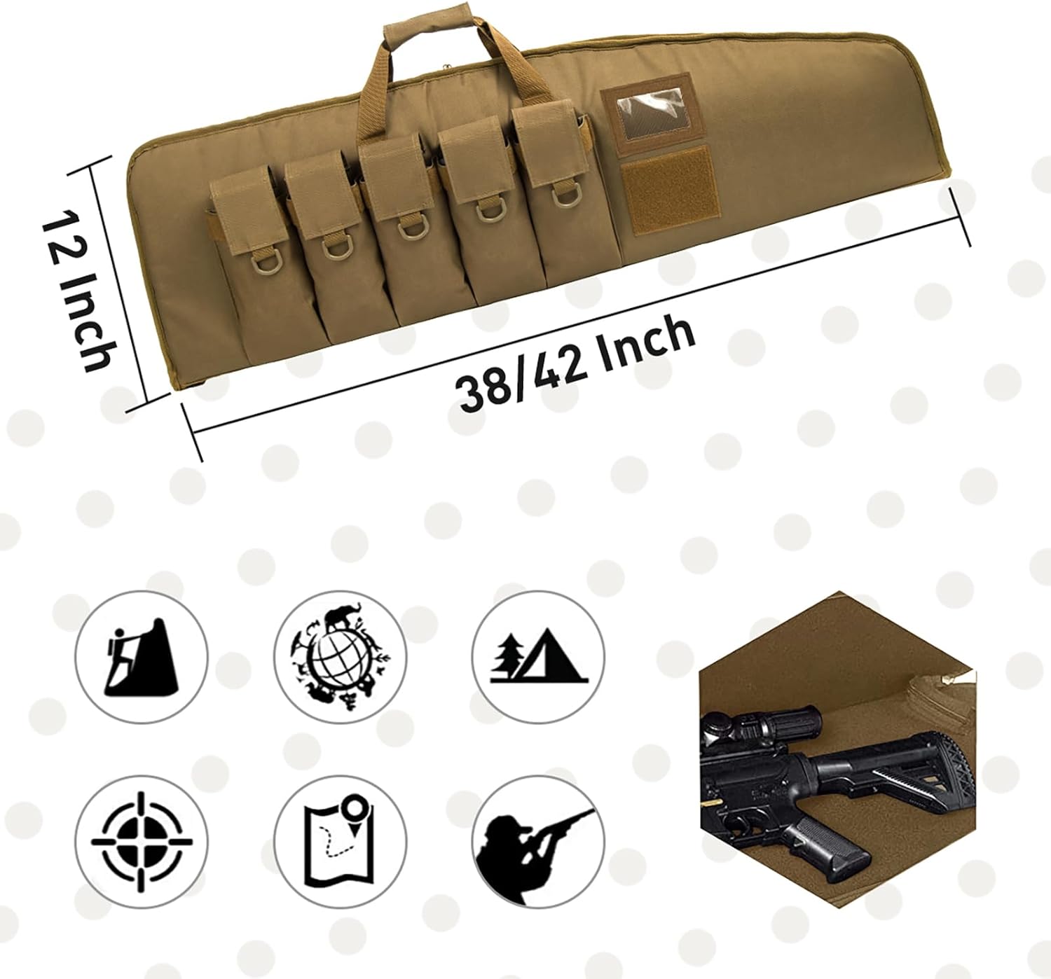 Soft-Rifle-Case Tactical-Gun Range-Bag Hunting-Shooting Sports-Storage – Padded Transport with 5 Pouches Adjustable Shoulder Strap