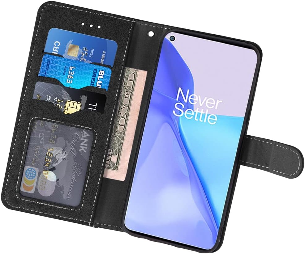 Asuwish Compatible con OnePlus 9 OnePlus9 5G Funda tipo cartera y protector de pantalla de vidrio templado con tapa para tarjeta de crédito, soporte
