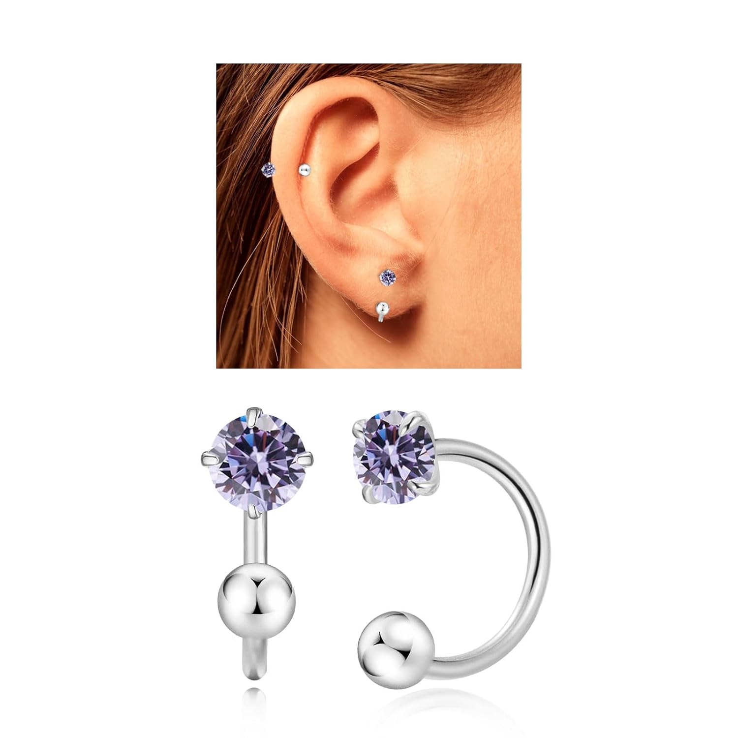 Huggie Half Hoop Earrings for Women Girl Tiny Cartilage Earring Birthstone Stud Earrings For Women Hypoallergenic Stud Earrings Cartilage Earring
