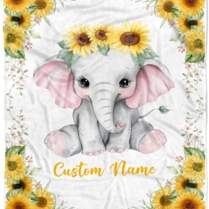 Manta de bebé personalizada con nombre, diseño de elefante, girasol, recién nacido, niña, niños, hija, nieta, sobrina, cumpleaños, Navidad, manta de Manta de bebé personalizada con nombre, diseño de elefante, girasol, recién nacido, niña, niños, hija, nieta, sobrina, cumpleaños, Navidad, manta de