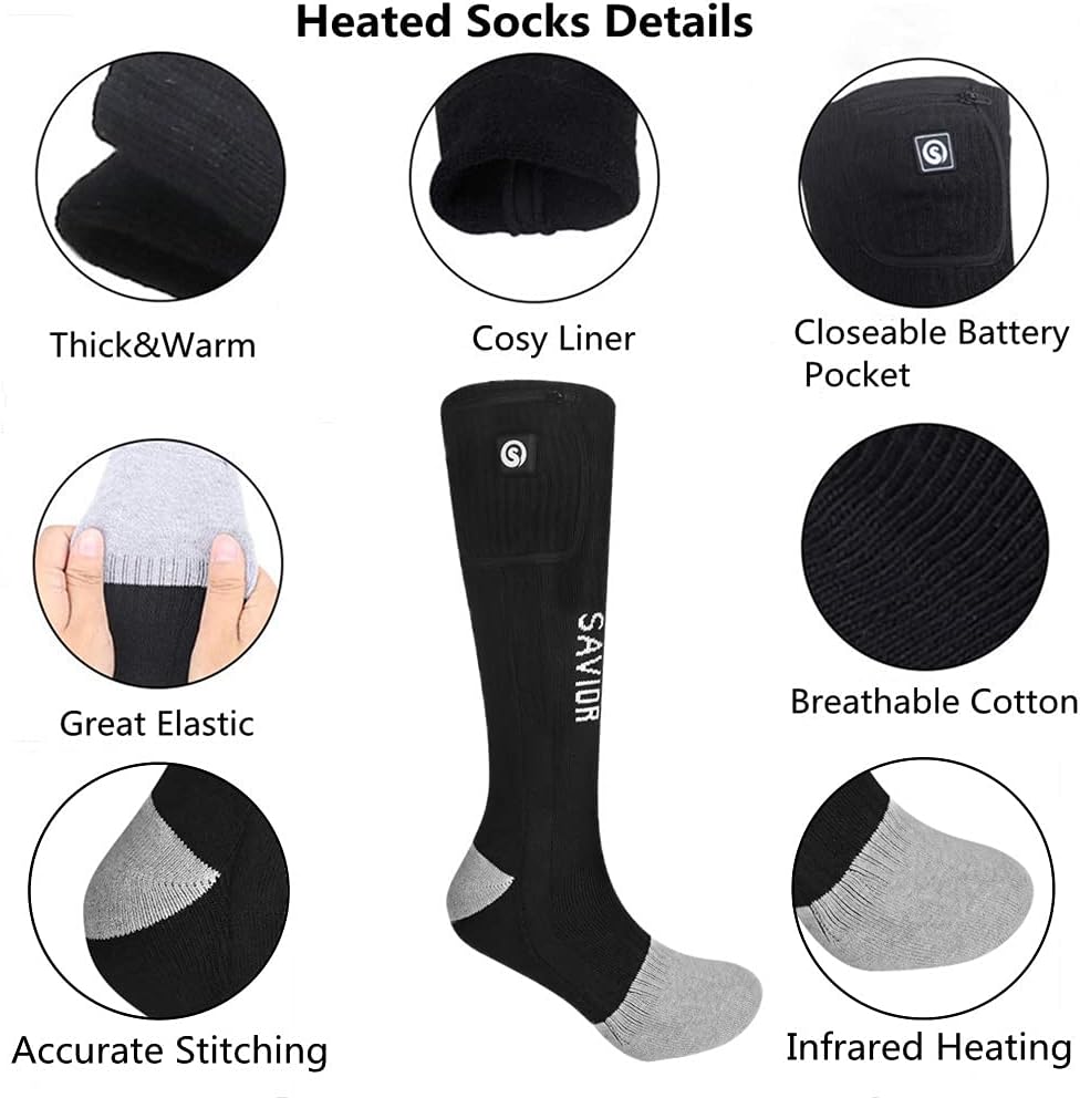 Savior Heat Calcetines eléctricos, recargables para hombres y mujeres, calentadores de pies de invierno, adecuados para trabajo al aire libre,