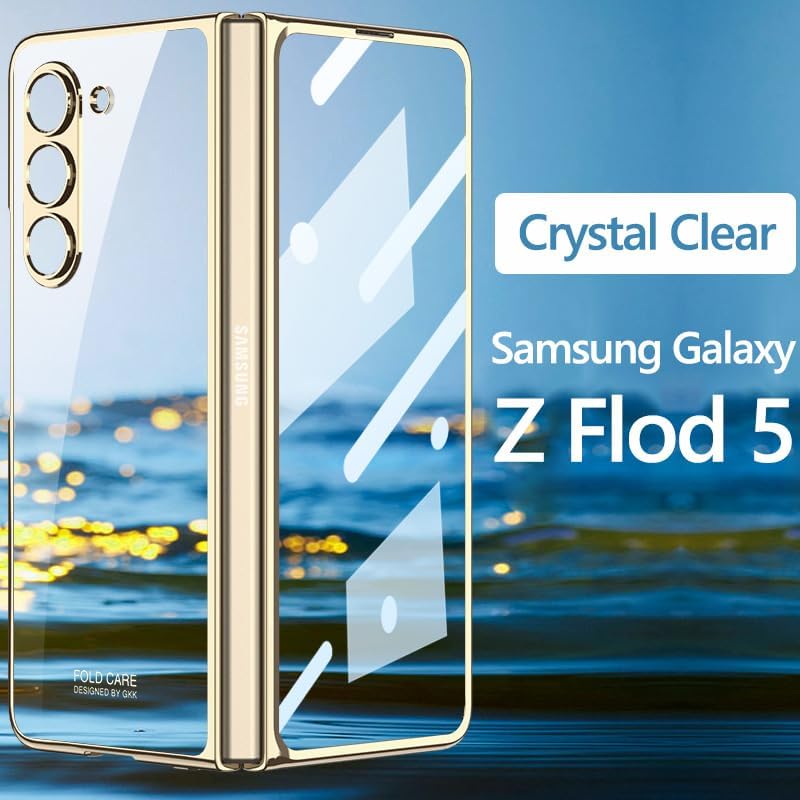 Funda para Samsung Galaxy Z Fold 5 Funda transparente con protector de pantalla, transparente, transparente, transparente, delgada, policarbonato