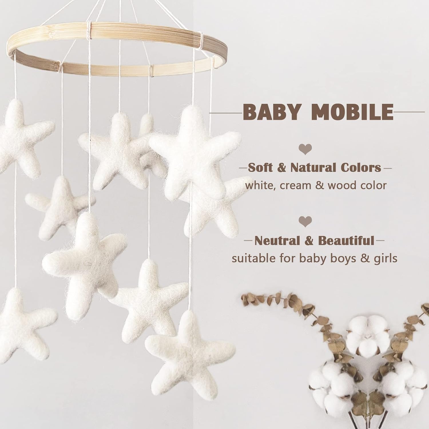 Móvil de bebé para cuna – Móvil de cuna boho – Móvil de fieltro con estrella – Móvil para bebé neutro de género – Decoración bohemia para guardería