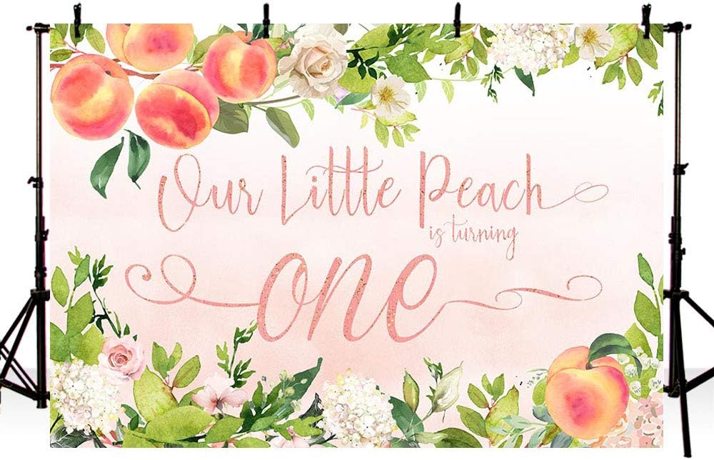 MEHOFOND Sweet Little Peach Girl – Fondo para fotos de fiesta de cumpleaños, color rosa, floral, vegetación, feliz primer cumpleaños, fondos de