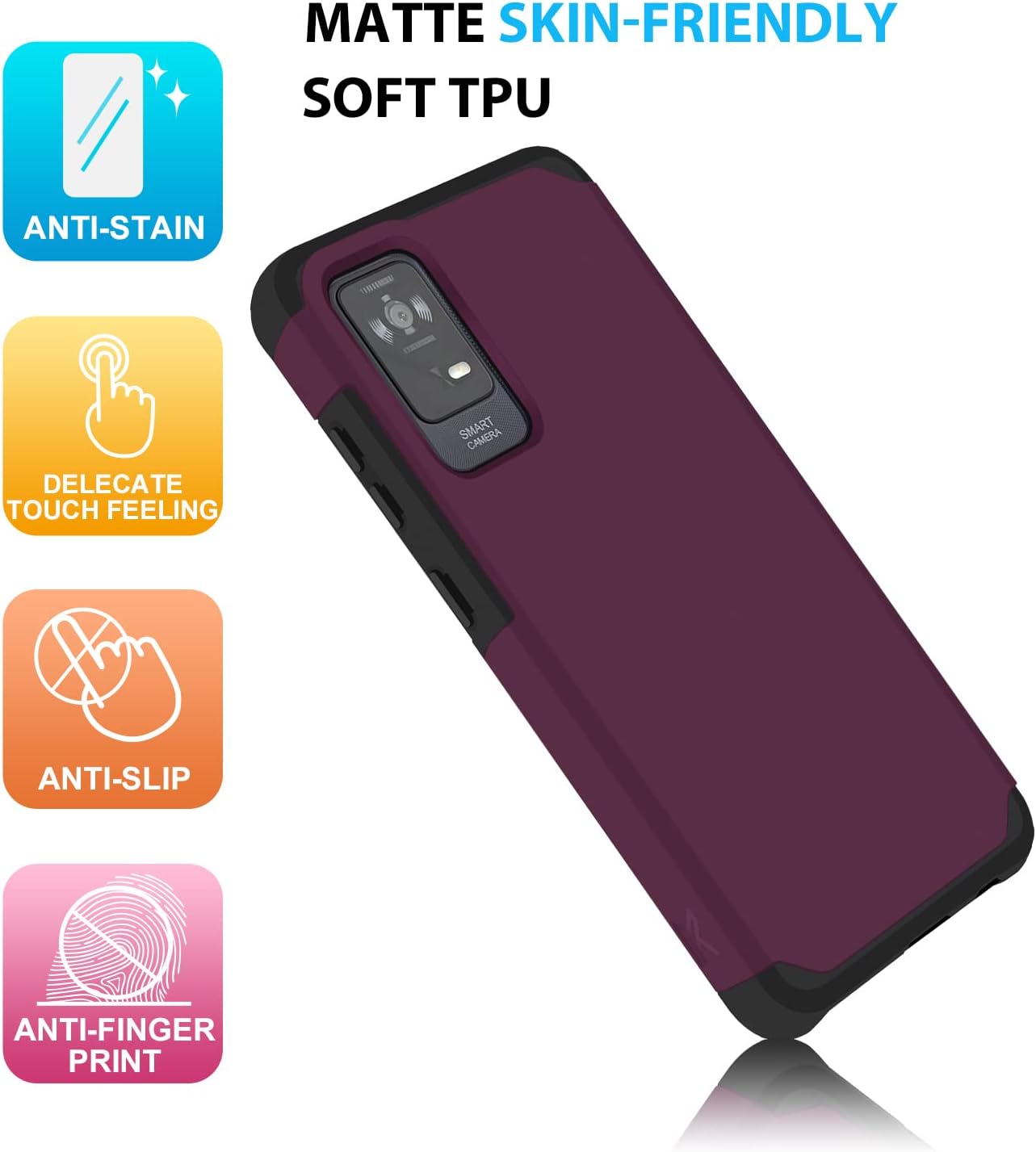 TJS Compatible con fundas TCL ION X, ION V, 40 Z  Cubierta híbrida de doble capa de protección contra caídas con soporte magnético (morado)