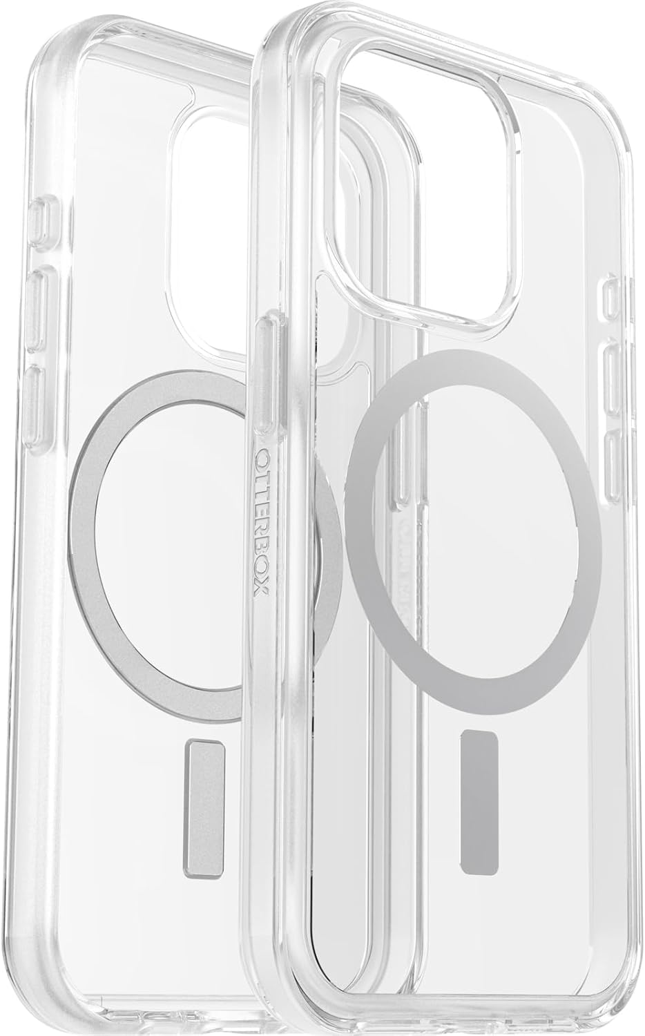 OtterBox Funda transparente para iPhone 15 Pro (solamente) de la serie Symmetry – (transparente), se ajusta a MagSafe, ultra suave, bordes elevados