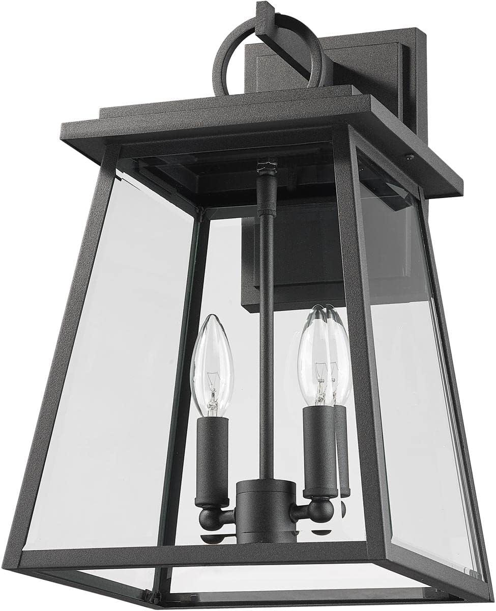 Z-Lite 521M-BK Broughton – Aplique de pared para exteriores de 2 luces en estilo artesano, 17.5 pulgadas de alto y 10.25 pulgadas de ancho,