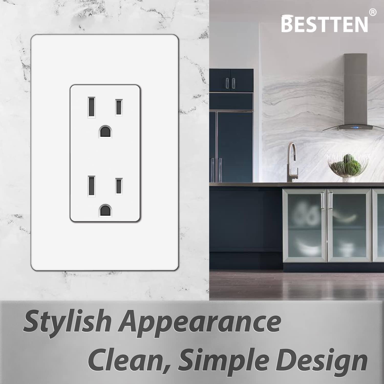 BESTTEN Paquete de 20 receptáculos eléctricos decorativos de pared de 15 amperios, no resistentes a manipulaciones, 15A125V1875W, para uso