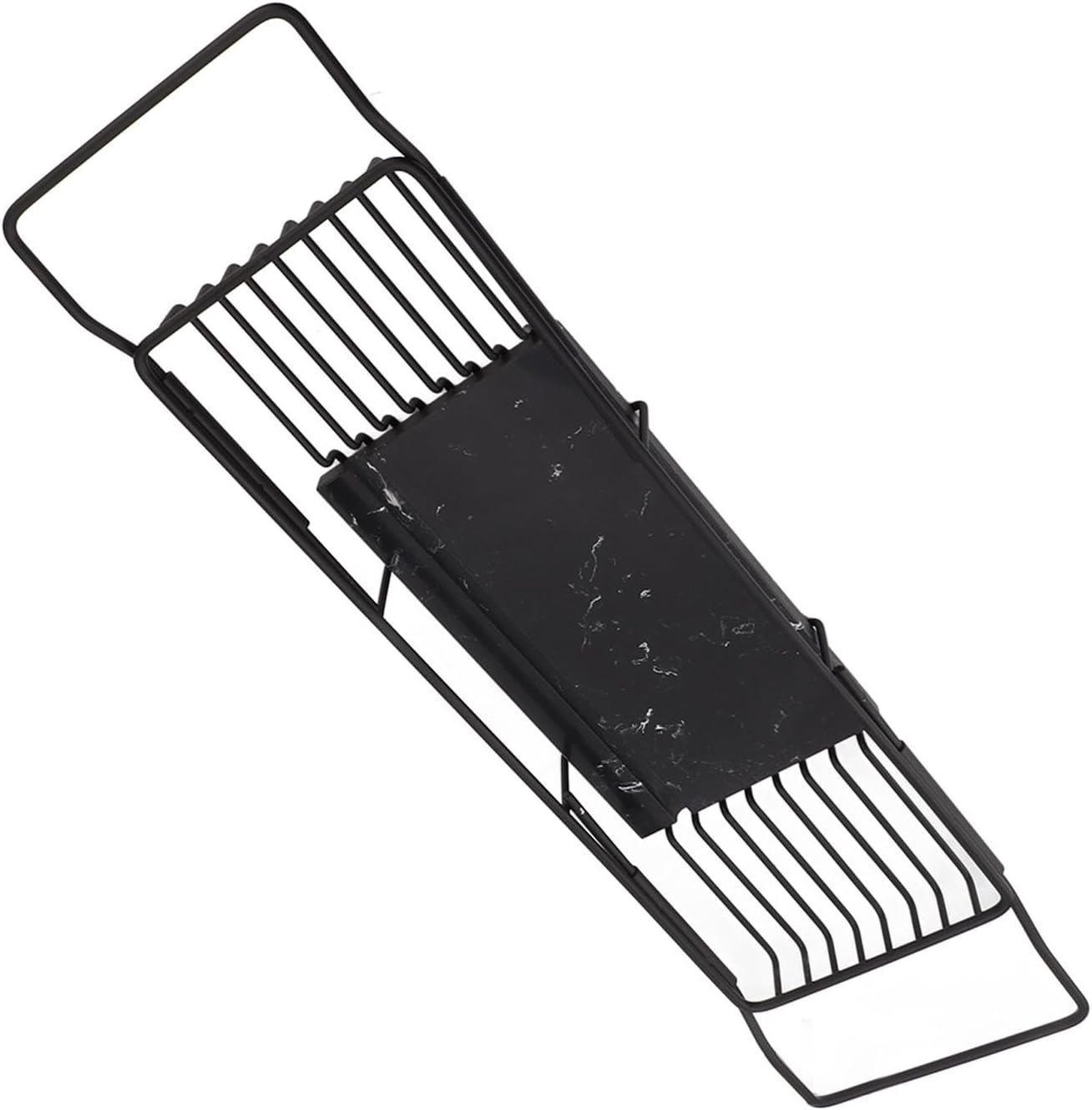 Estante de bañera de mármol con bandeja de bañera expandible antideslizante, ahorradora, multifuncional para regalo de calentamiento (negro)