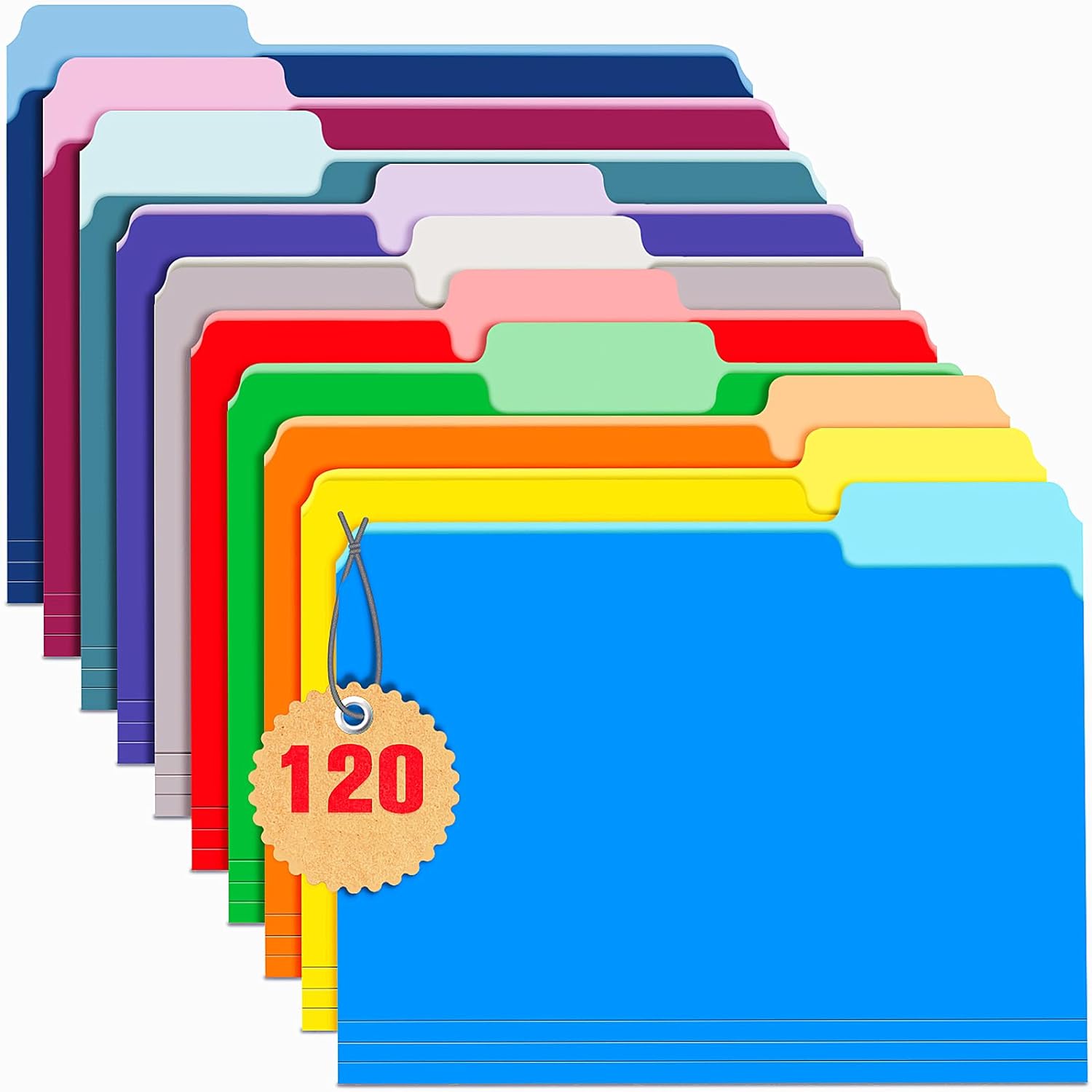 WEMEMORN Paquete de 120 carpetas de archivos de dos tonos de 8.5 x 11 pulgadas, carpetas de archivos con pestaña de corte de 13, tamaño carta,
