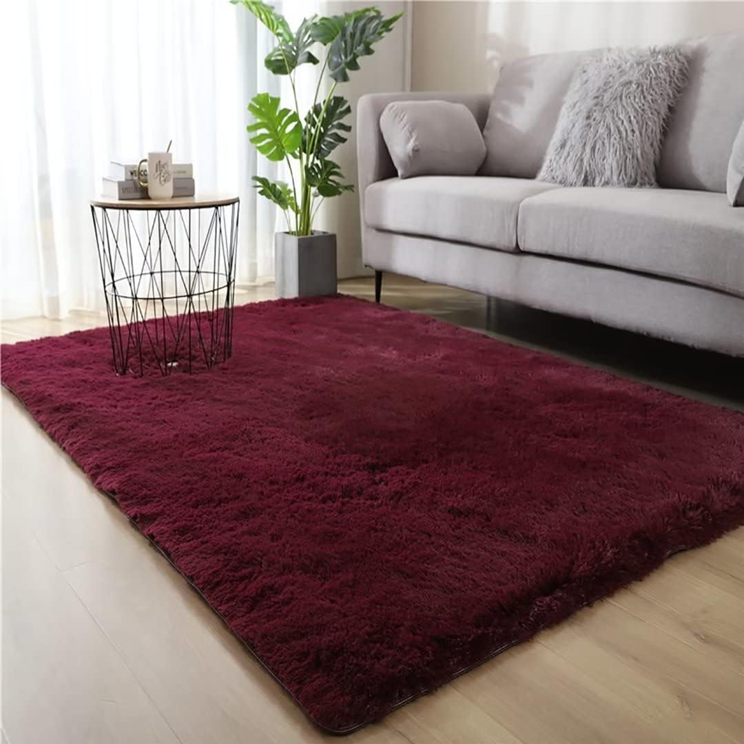 Super Soft Thick Fluffy Faux Sheepskin Area Rug for Living Room Bedroom Dormitory Home Decor Fuax Fur Shag Carpet(3ft x 5ft, Burgundy)