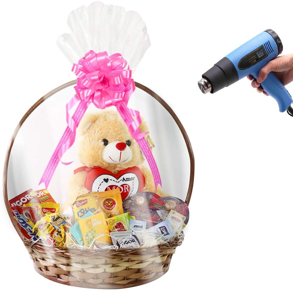 Morepack Bolsas retráctiles grandes para cestas de regalo, bolsas termorretráctiles de PVC transparente de 30 x 30 pulgadas, envoltura de celofán