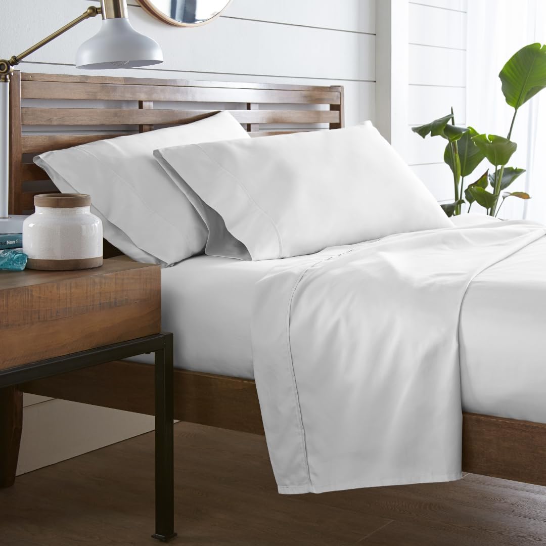 Linens – Juego de sábanas de percal de 3 piezas, tamaño individual XL, blanco, sábanas 100% algodón con bolsillo profundo elástico, juego de ropa de