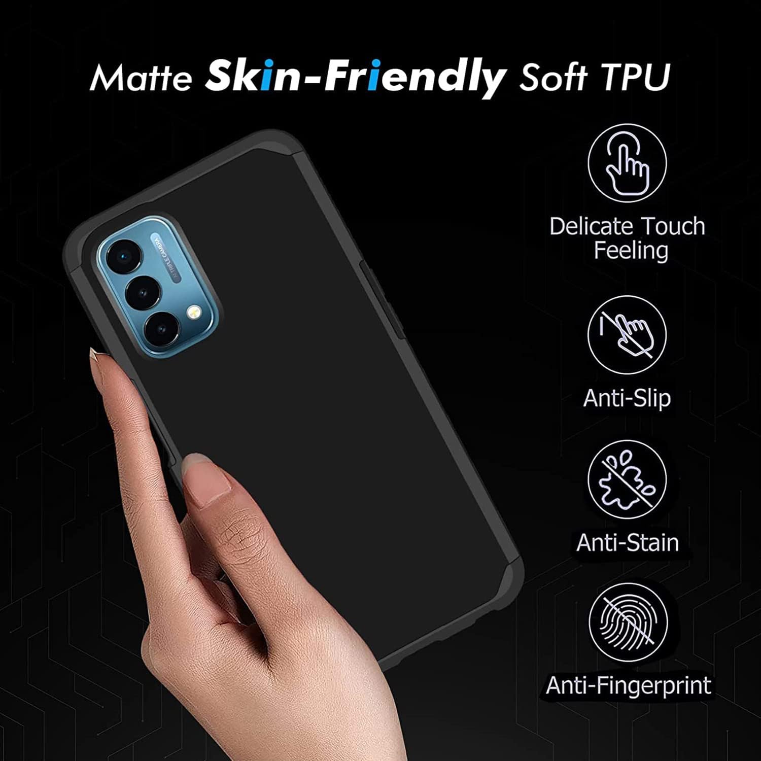 TJS Funda compatible con OnePlus Nord N200 5G, con protector de pantalla de vidrio templado, doble capa híbrida a prueba de golpes, protección