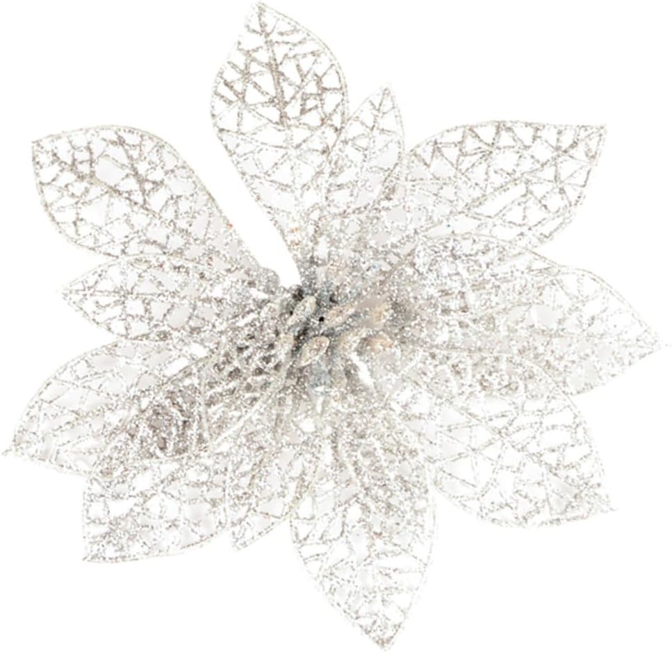 BESTOYARD 20 Pcs Glitter Poinsettia Flowers Glitter Christmas Flowers Christmas Wreath Stems Artificial Poinsettia Flowers Artificial Christmas