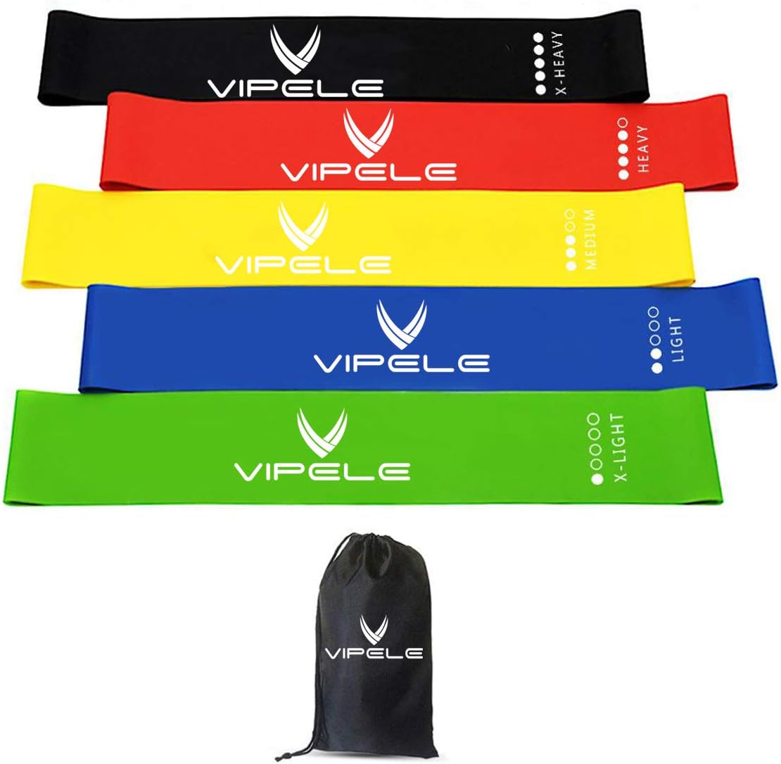 Bandas de resistencia VIPELE para ejercicios  Juego de 5, bandas flexibles de entrenamiento de 12.0in x 2.2in para fitness, estiramiento, terapia