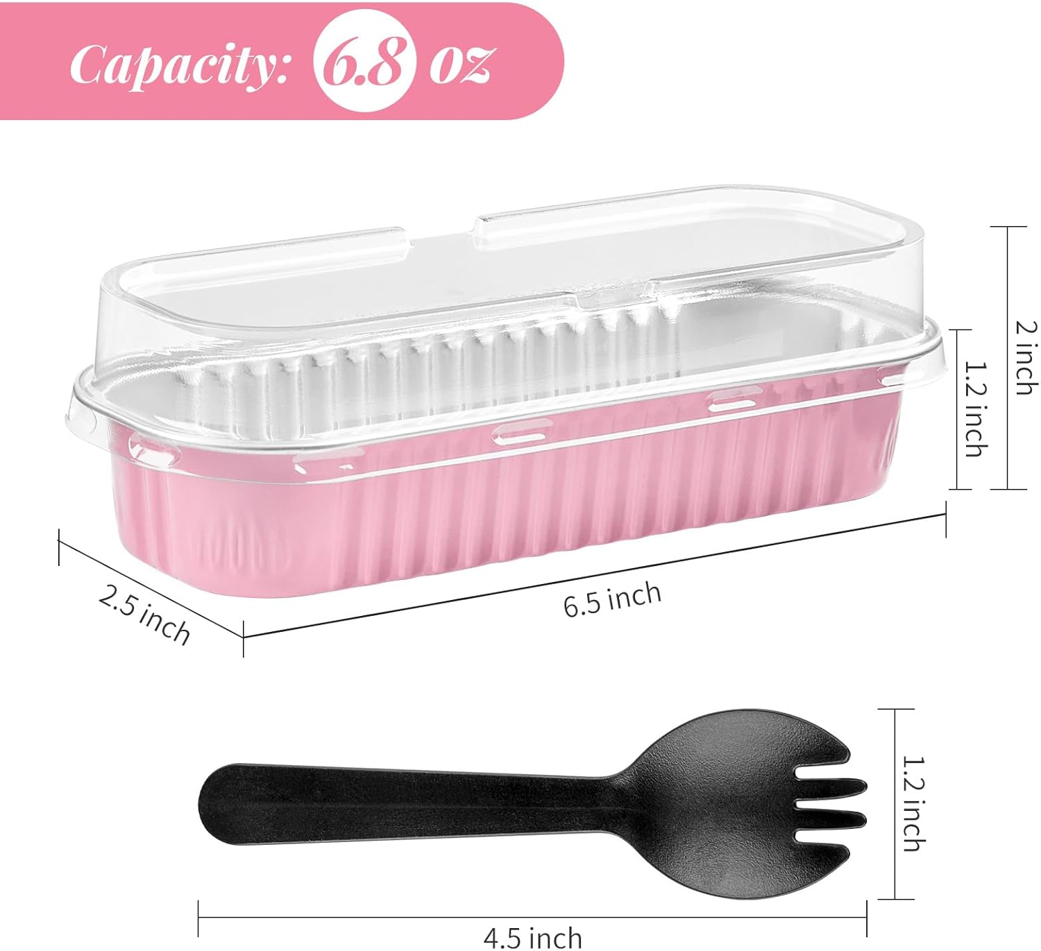 Mini moldes para pan de 6.8 onzas con tapas y tenedores, paquete de 50 recipientes rectangulares de papel de aluminio para hornear pasteles, moldes