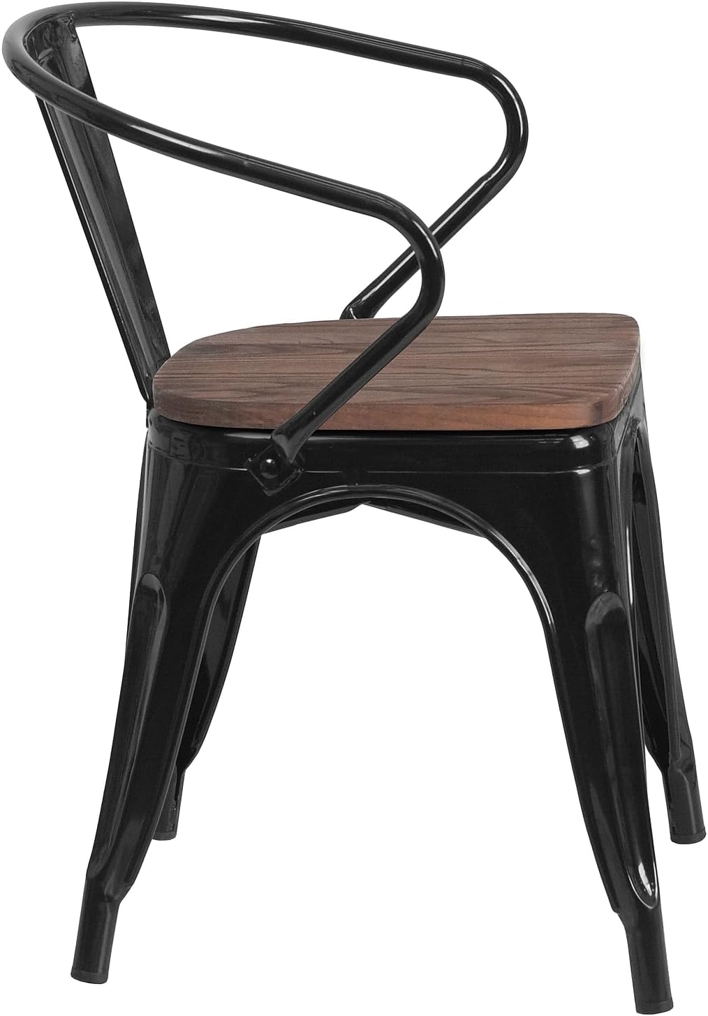 Flash Furniture Silla de metal negro con asiento y brazos de madera