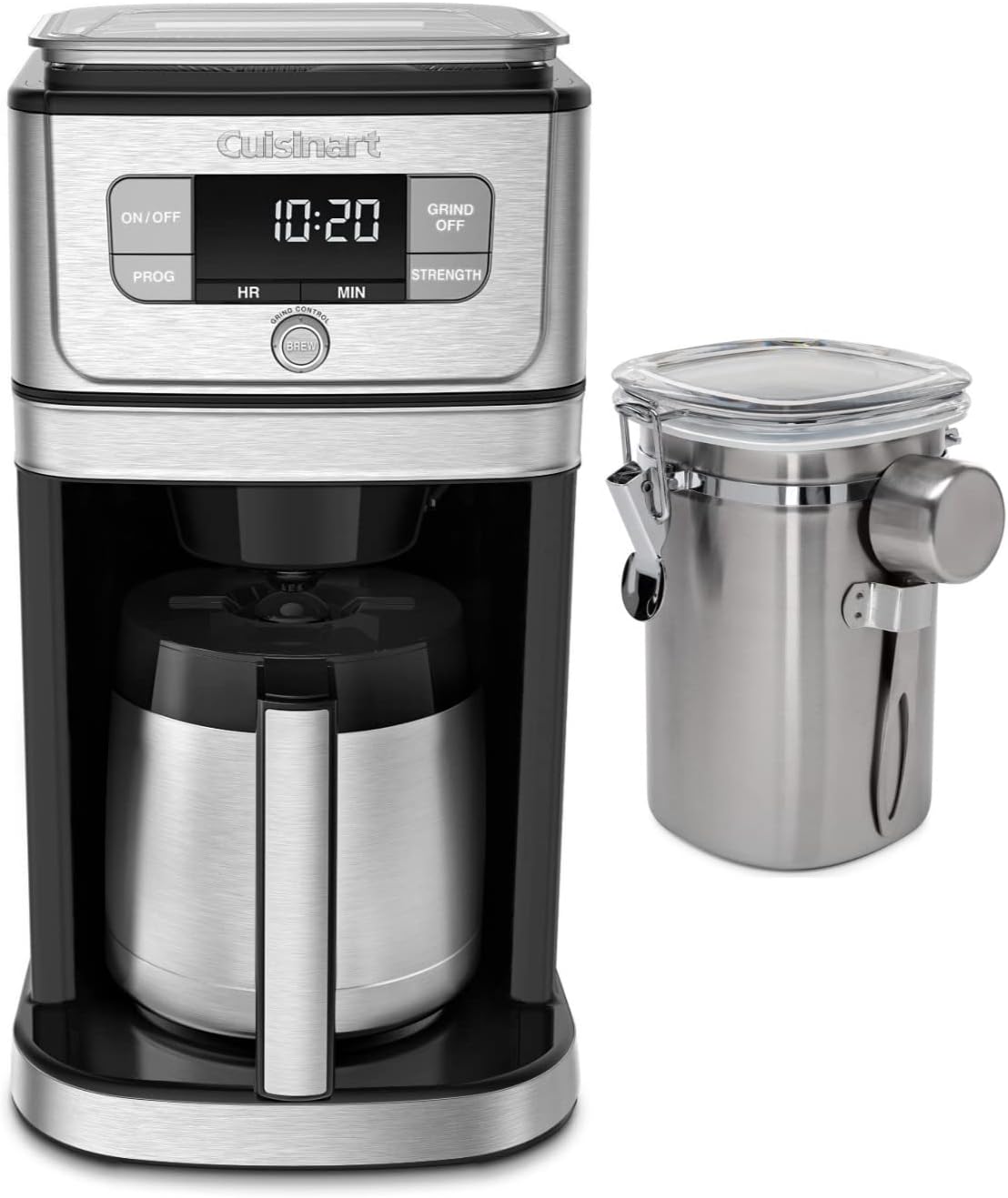Cuisinart DGB850 – Cafetera térmica para moler y preparar rebabas totalmente automática (10 tazas) con paquete de recipiente de café de acero