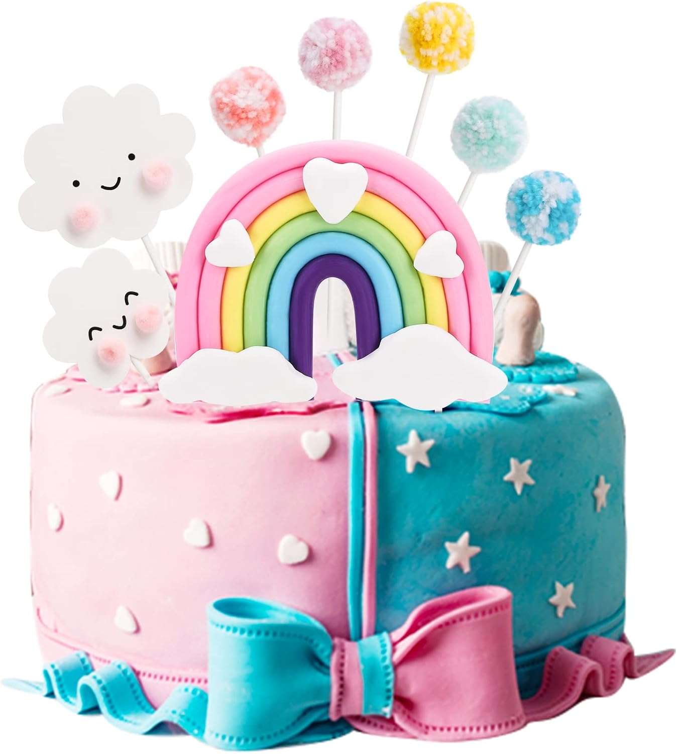 Decoración de pastel de arcoíris, juego de 8 piezas de decoración de pastel de arco iris, corazón pastel, nubes de arco iris, decoración de globos