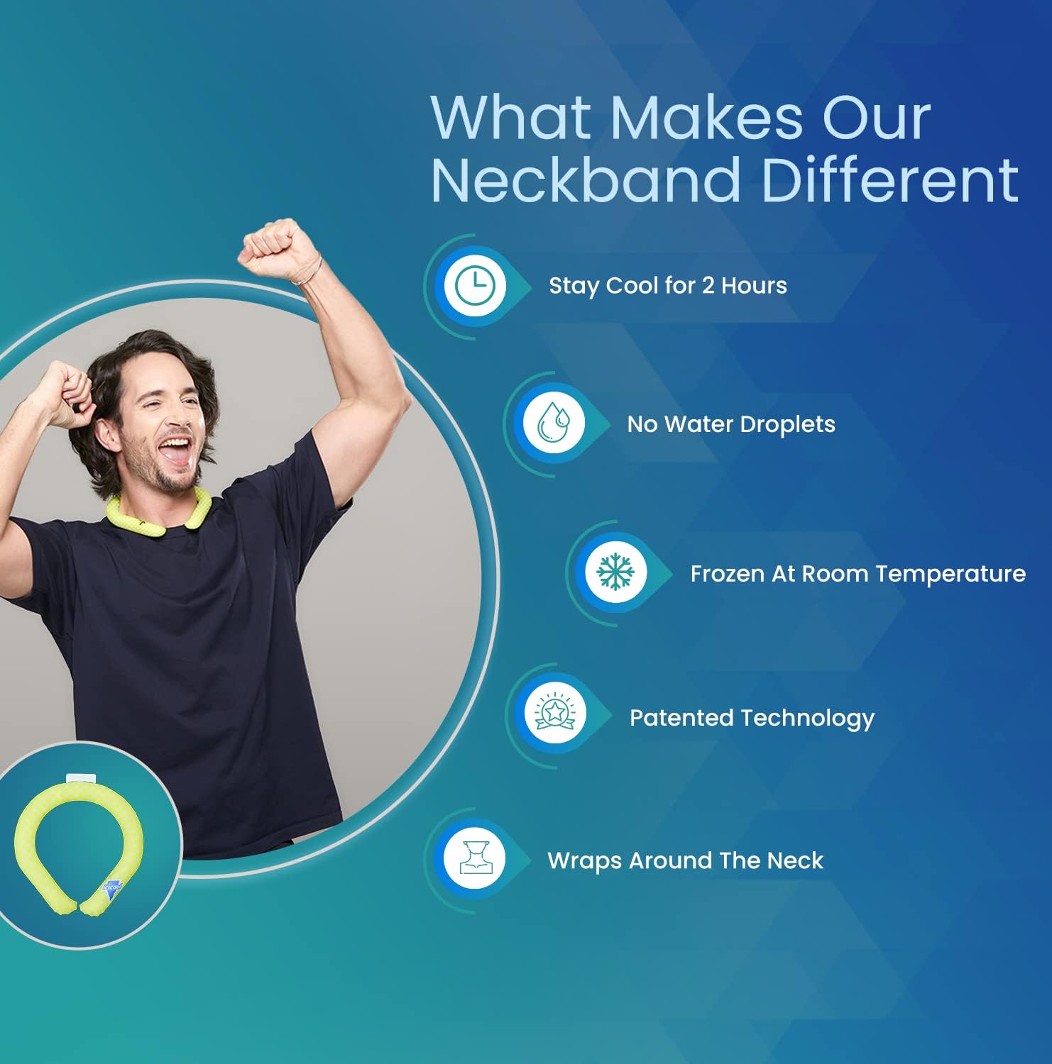icicool Neckband – Envoltura de cuello refrescante para climas cálidos, construcción, caminar y mucho más. Se congela a temperatura ambiente. Sin