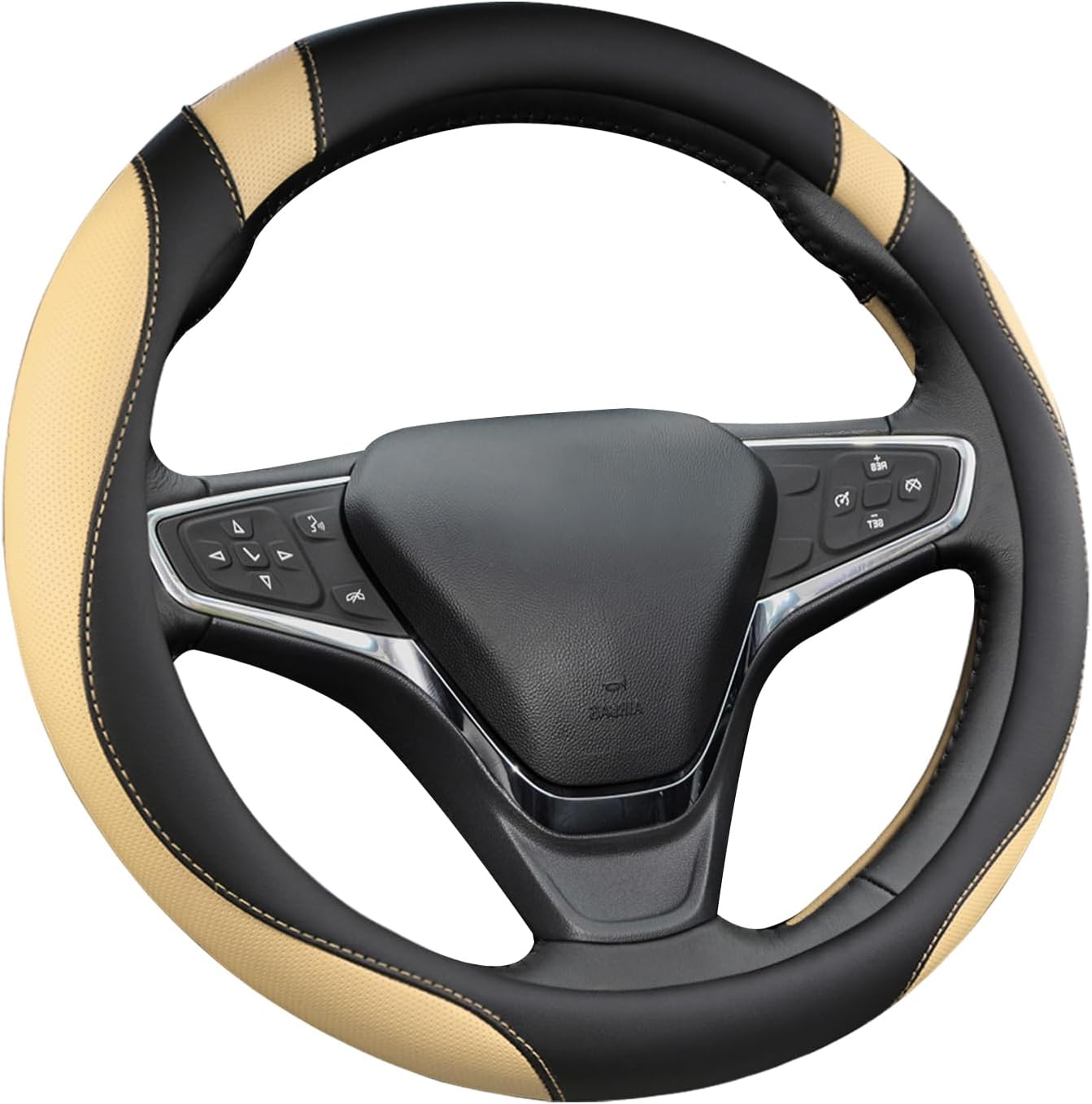 West Llama Funda personalizada para volante de automóvil para Chevy Silverado, Tahoe, Equinox, Traverse, Trailblazer, Colorado (negro + beige,