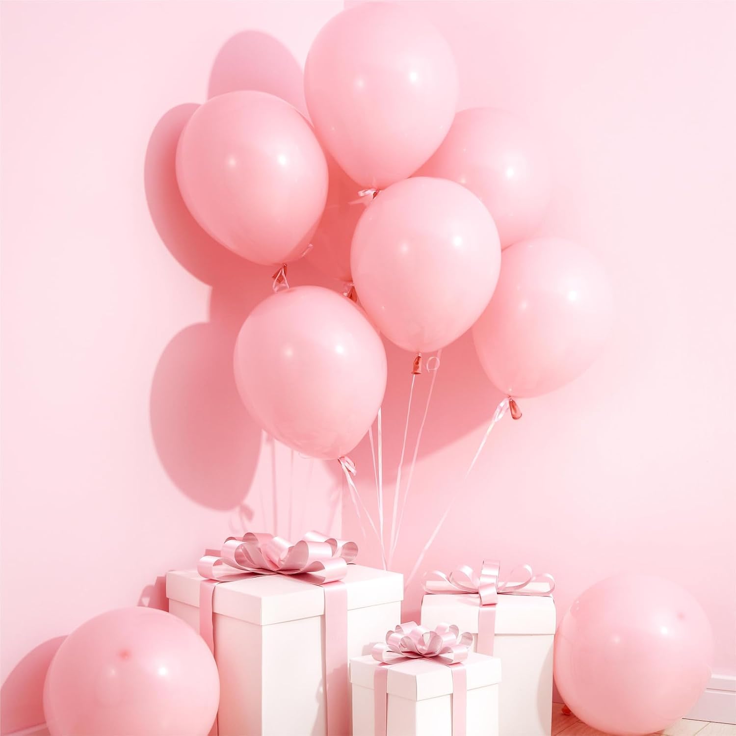 Paquete de 60 globos de color rosa claro, globos de látex de calidad de helio de 12 pulgadas, para cumpleaños, baby shower, boda, revelación de