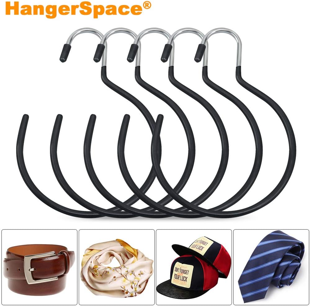 HangerSpace Perchas para cinturón, bufandas, anillos, 5 piezas antideslizantes para colgar lazos, organizador de armario, soportes de accesorios