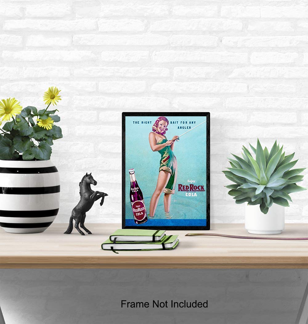 Fishing Pinup Girl – Unframed Wall Art Print – Great for Lake or Beach House, Man Cave – Chic Home Decor – Unique Gift for Fishermen, Anglers –