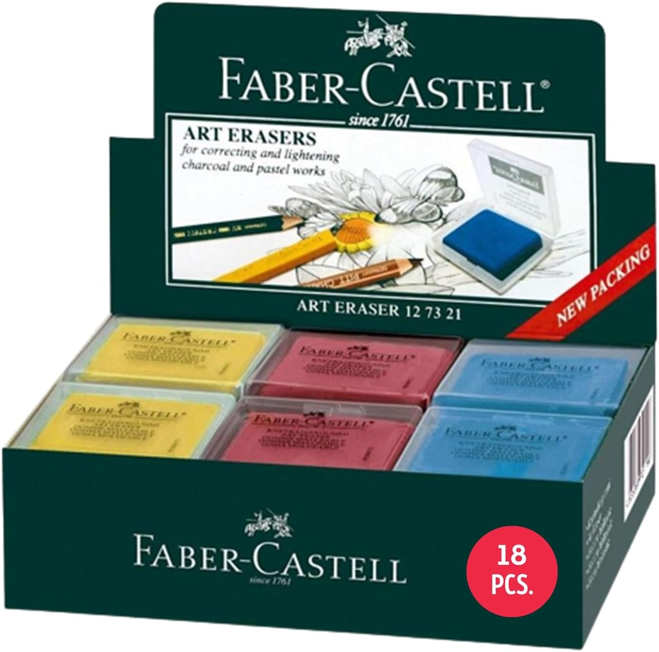 Faber-Castell Gomas de borrar – Drawing Art – Borradores amasados, tamaño grande, colores surtidos, paquete de 18