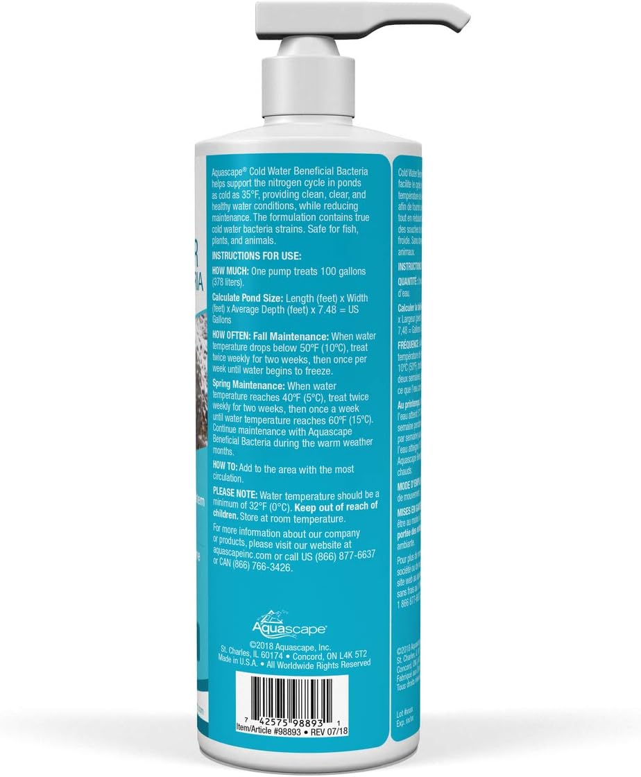 Aquascape Inc 98893 Bacterias beneficiosas frías para estanques y características de agua, 16.0 fl oz  16 onzas, transparente