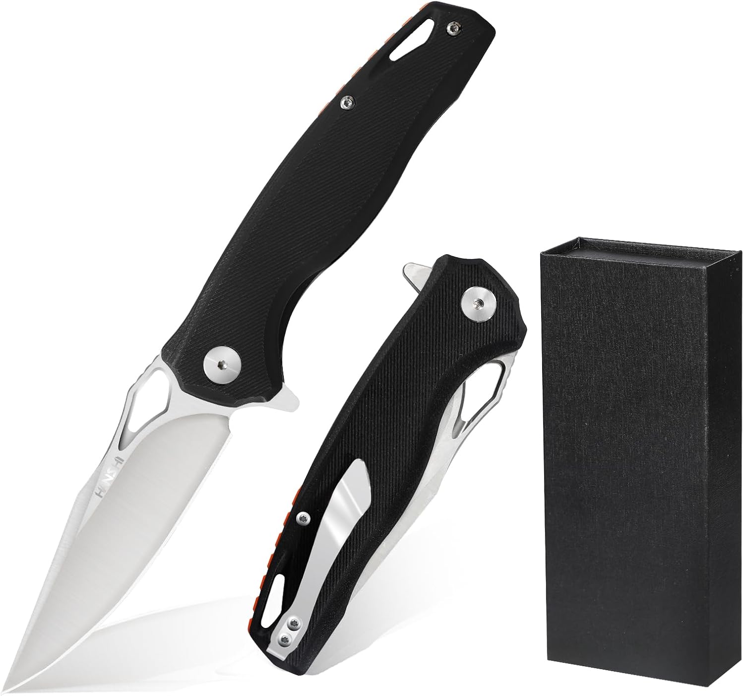 HANSHI Cuchillo de bolsillo plegable y afilado de hoja de acero D2 G10 de alta calidad con clip para hombres, cuchillo táctico de afeitar para