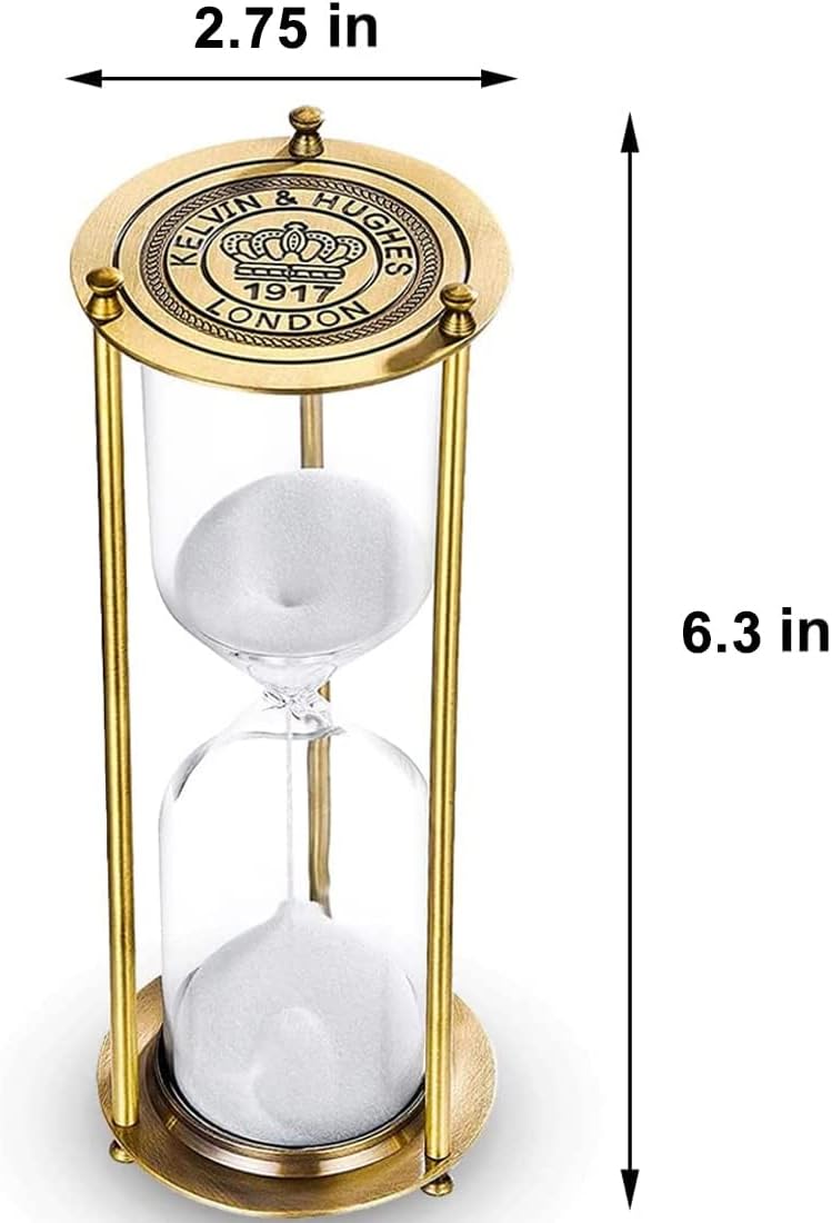 Temporizador de arena vintage de 1 minuto, reloj de arena de 5.1 pulgadas, reloj de arena de latón antiguo de 1 minuto, reloj antiguo de arena de 1