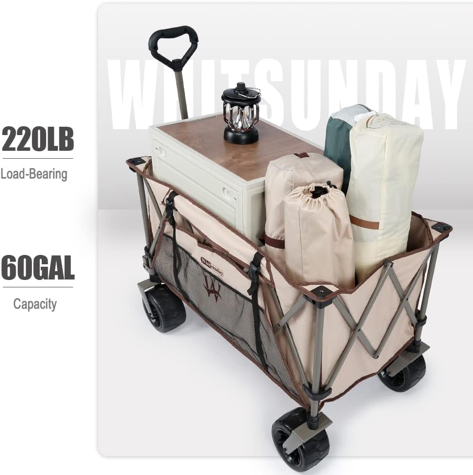 Carro plegable para exteriores, carrito plegable resistente para playa, carrito de jardín, con grandes ruedas de arena todo terreno para campamento,