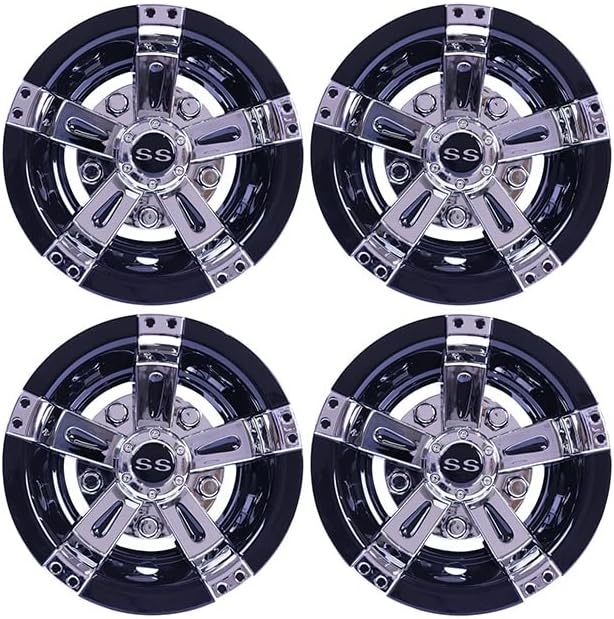 Huskey Parts Company Carro de golf 8″ Cubiertas de rueda Tapas de buje Cromo Negro EZGO Club Car Yamaha Llantas Stock