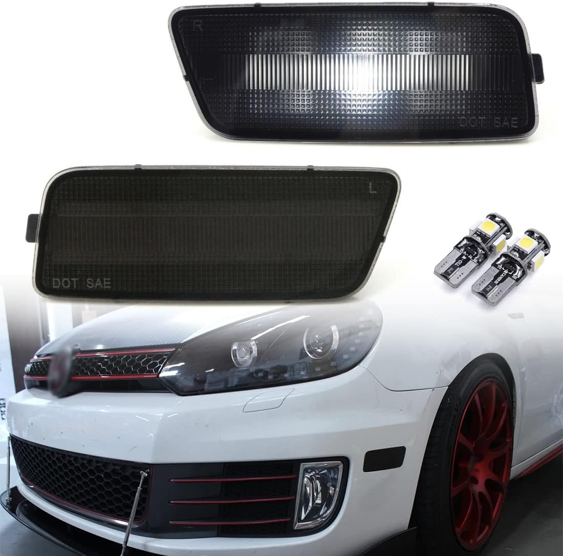 NSLUMO Parachoques delantero blanco llevó luces de marcador lateral para golf MK6 GTI lente ahumada luces laterales reemplazar OEM Sidemarker
