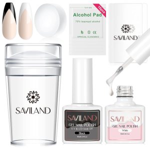 Saviland Kit de manicura francesa, sello de uñas de punta francesa con juego de esmalte de uñas de gel francés, sello de uñas de silicona y Saviland Kit de manicura francesa, sello de uñas de punta francesa con juego de esmalte de uñas de gel francés, sello de uñas de silicona y