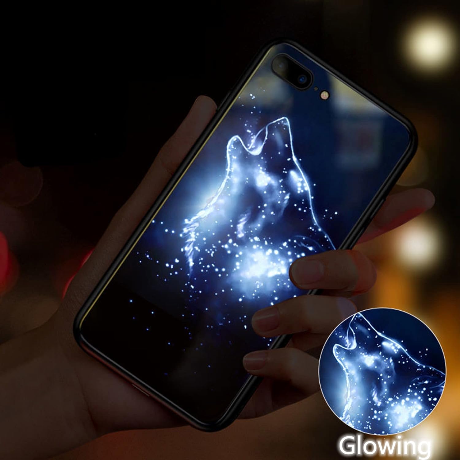 Funda con luz LED compatible con iPhone 12ProMax, cubierta trasera de vidrio templado brillante a prueba de golpes, para mujeres geniales y hombres