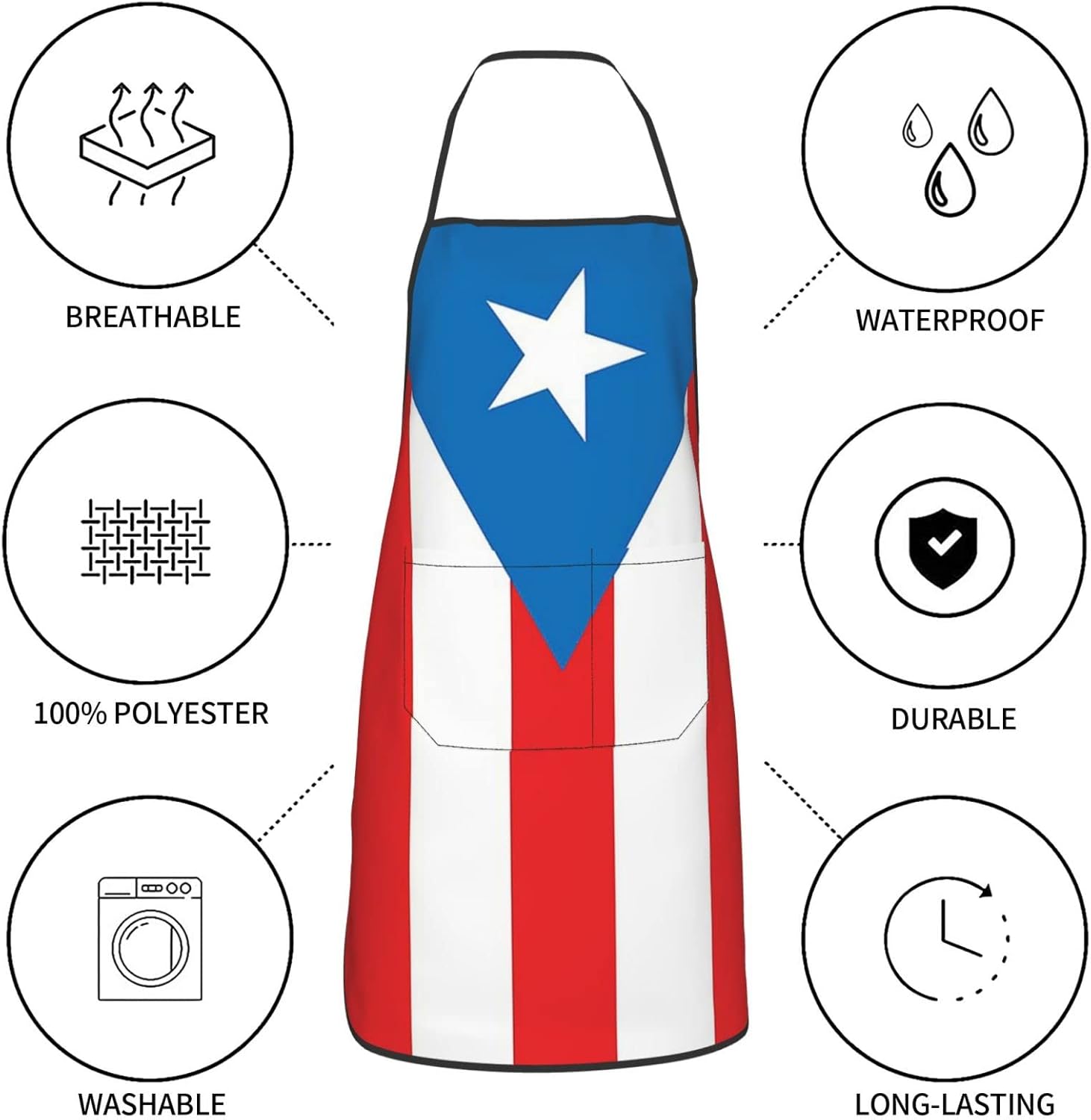 bzaxxqi Aaprones con bandera de Puerto Rico, delantales de Puerto Rico para hombres y mujeres con bolsillos, delantal de chef ajustable para cocinar