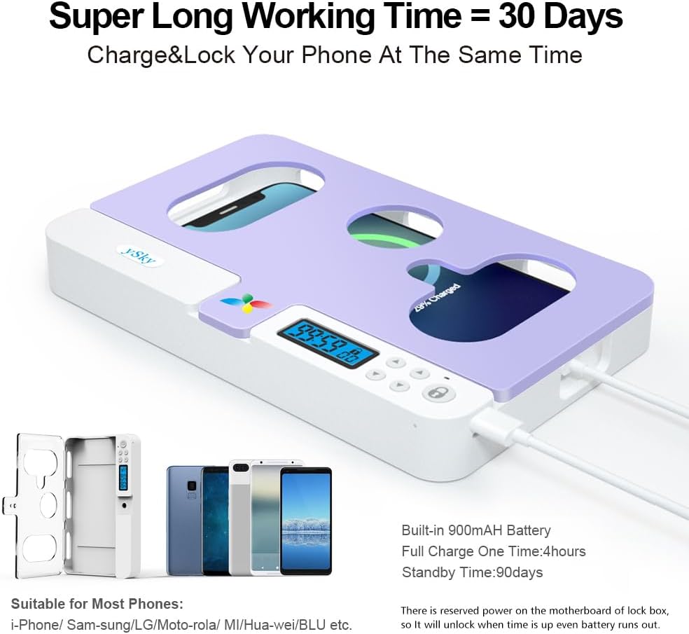 ySky Caja de bloqueo de teléfono con temporizador automático portátil para teléfonos iPhone y Android, temporizador de control automático para