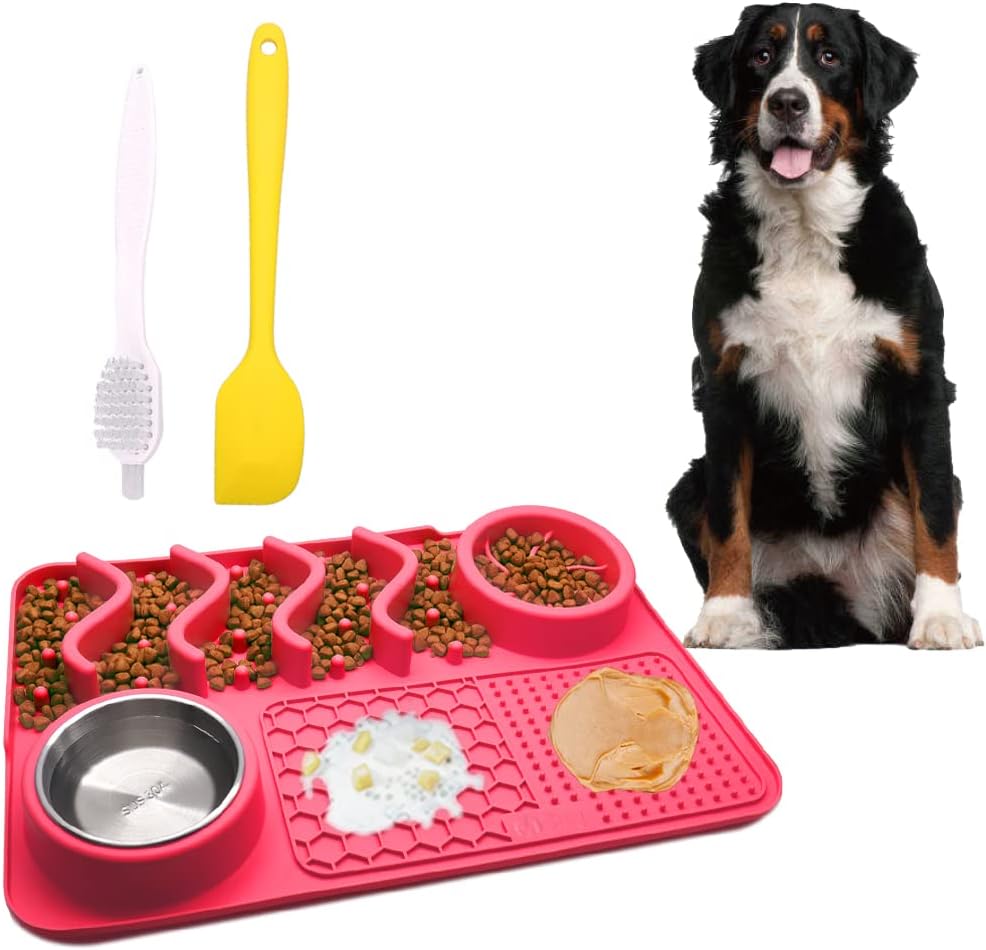 ZILLY Tapete de silicona para lamer perro con ventosas de alimentación lenta y rompecabezas, reductor de ansiedad y aburrimiento (rosa, grande de 17