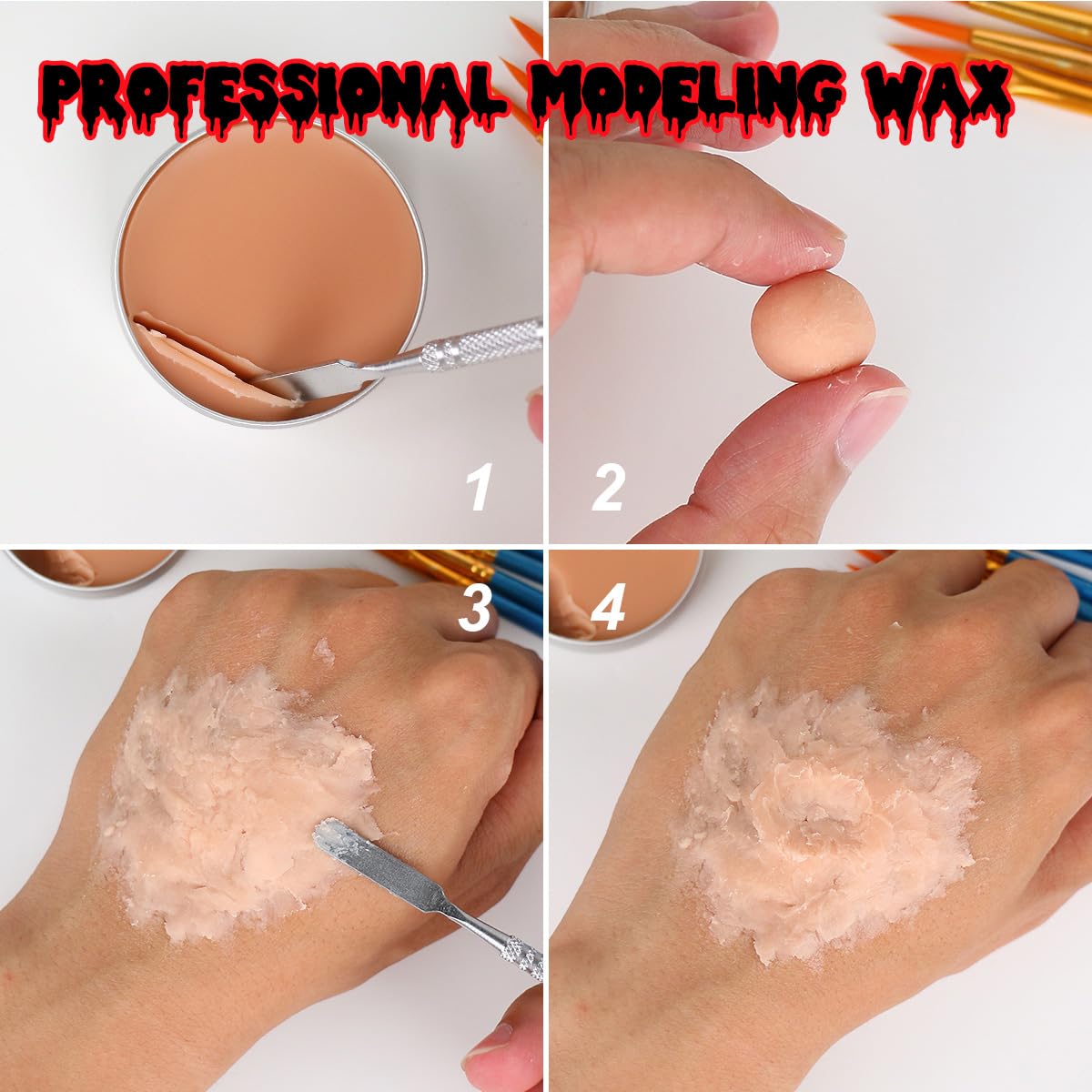 Bowitzki Maquillaje de Halloween Efectos especiales Aceite Cara Cuerpo Pintura Falso Cera Cera de Cicatriz de Sangre Carbonizada Polvo con Esponjas
