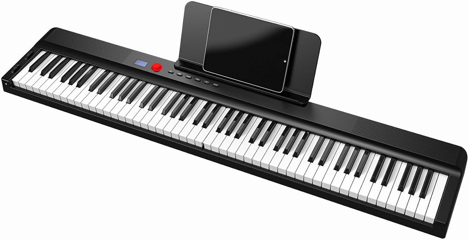 Longeye Teclado de piano plegable de 88 teclas, teclado eléctrico portátil, piano digital semi pesado para principiantes con auriculares, pedal de