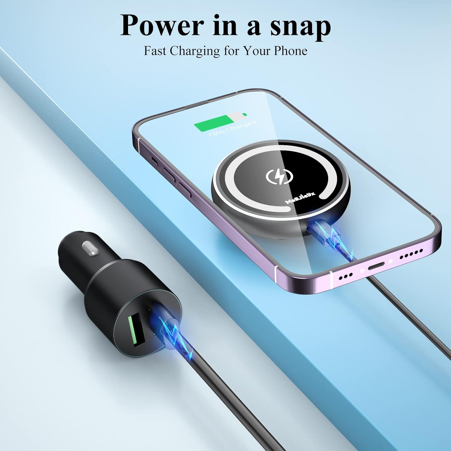 MAGJIEYX Fits Magsafe Car Mount Wireless Charger, Gooseneck Long Arm Suction Cup,DashboardVentWindshield for iPhone 15141312 SeriesMagSafe Casewith