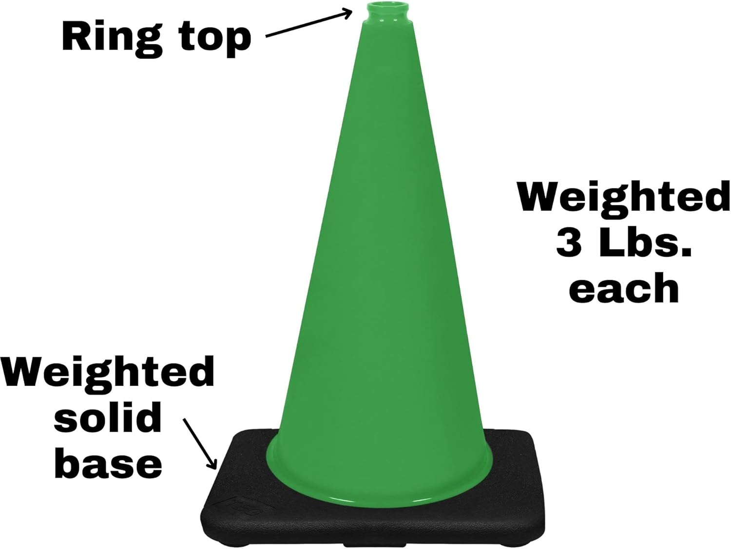 Conos de seguridad para tráfico, PVC, color verde lima, 18.0in, color negro