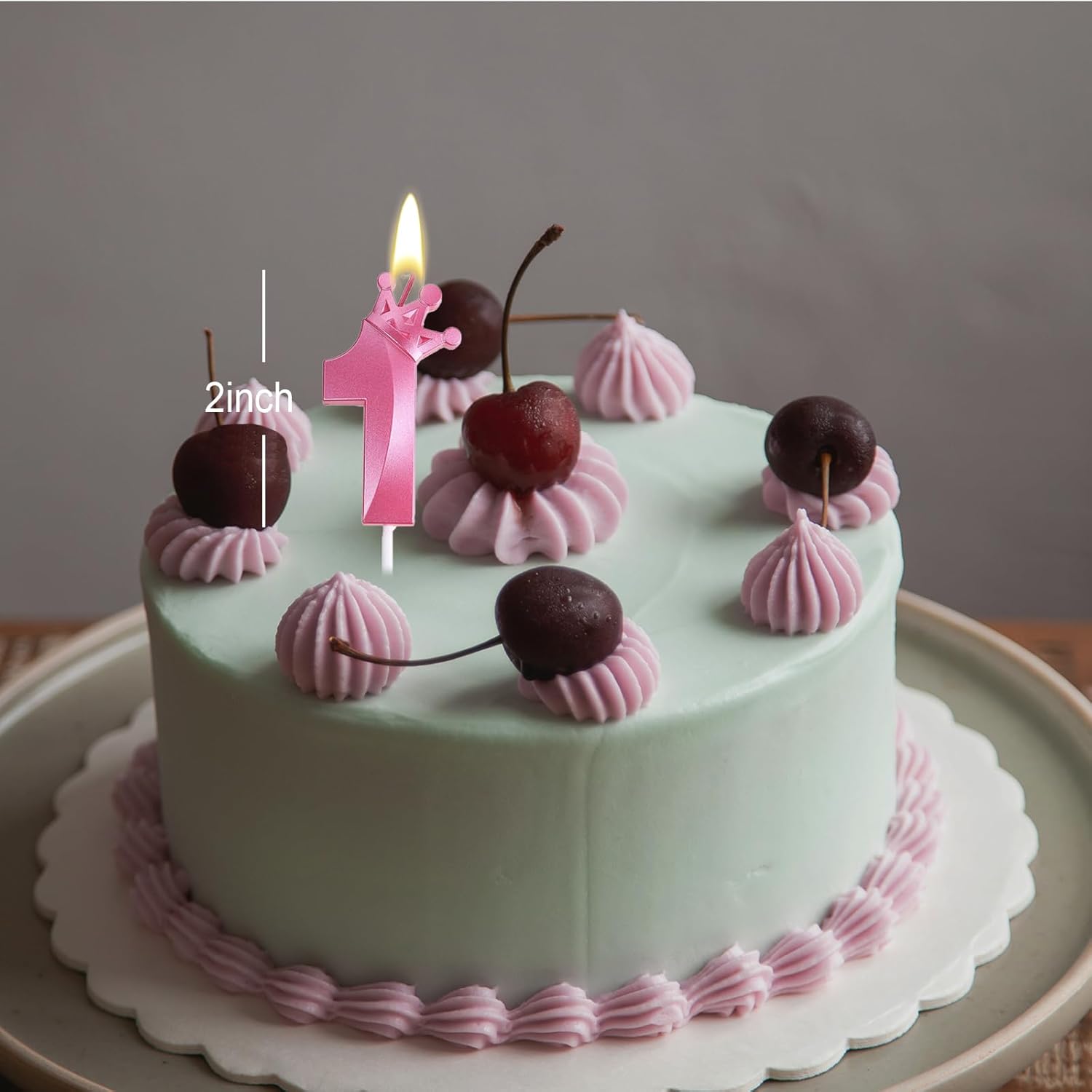 Vela rosa de cumpleaños número 1, decoración temática rosa para fiesta de primer cumpleaños, velas de número 3D diseñadas con corona para decoración