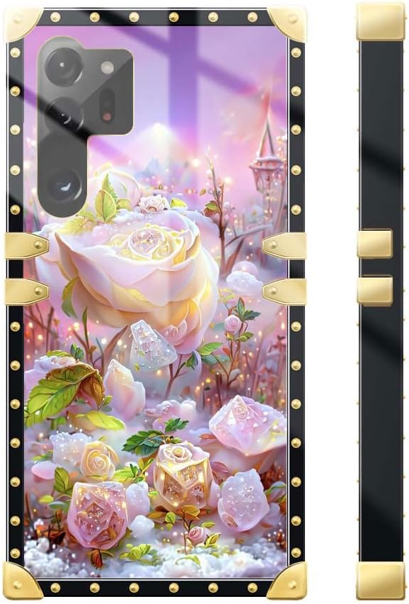 TAMEFOX Funda compatible con Samsung Galaxy S23 Ultra, funda cuadrada protectora de TPU suave a prueba de golpes con 3 flores blancas para Samsung