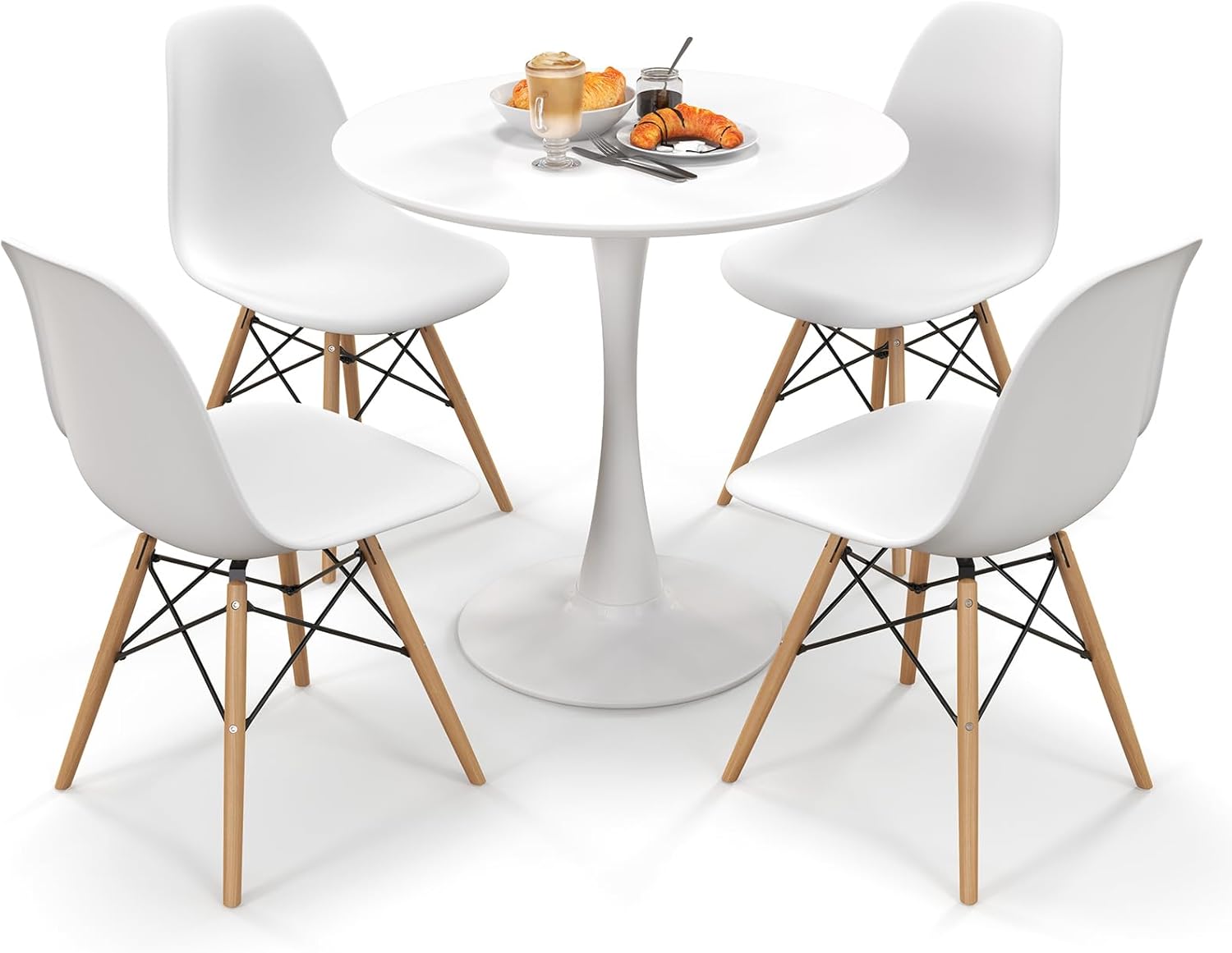 Giantex Juego de mesa de comedor de 5 piezas para 4, juego de mesa de comedor de cocina compacto con mesa redonda de 32 pulgadas y 4 sillas DSW,