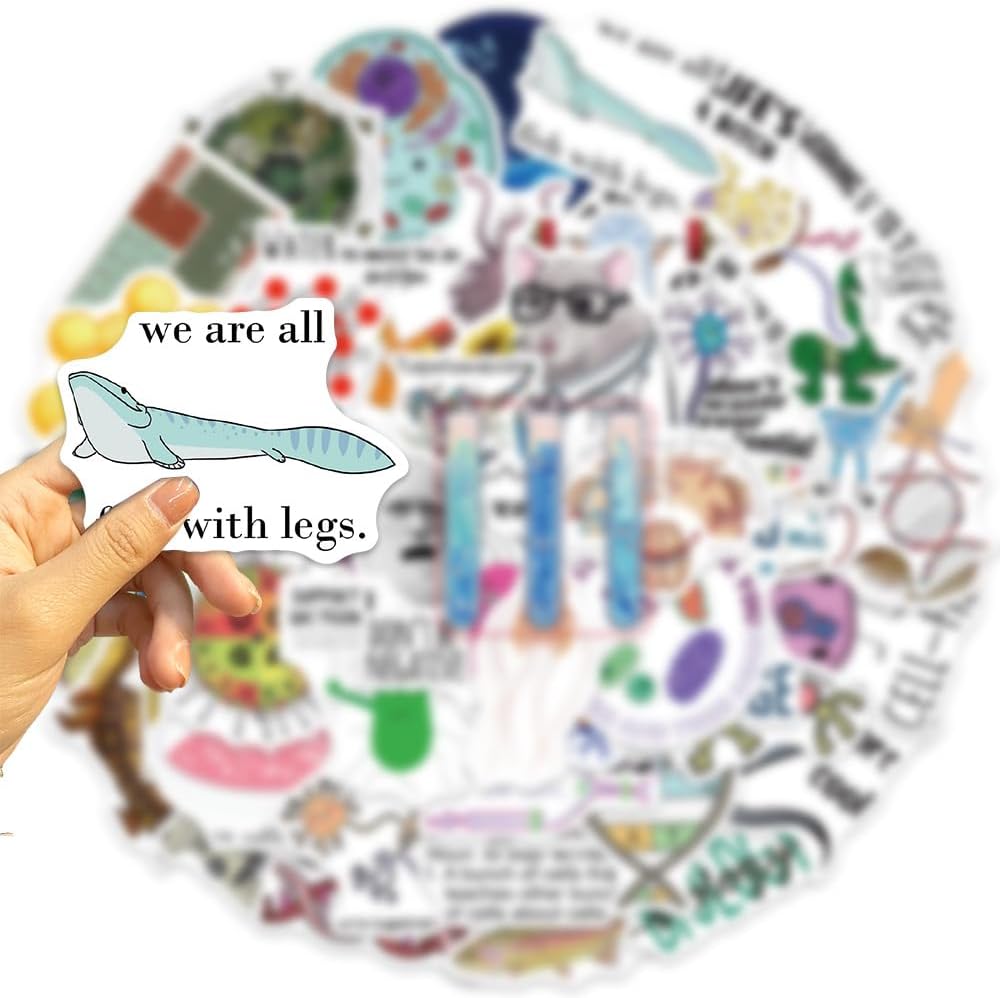 100 calcomanías impermeables divertidas de biología para botella de agua, laptop y cuaderno, lindas calcomanías de biología para profesores y